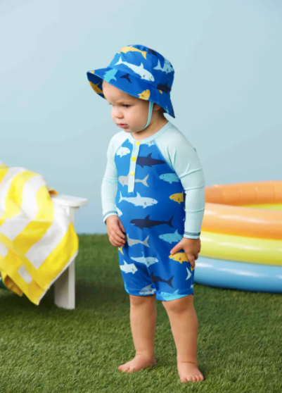 SHARK RASH GUARD AND HAT SET