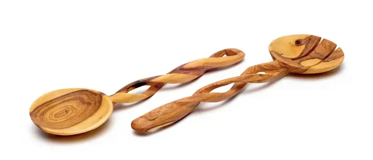 Olive Wood Spiral Salad Servers