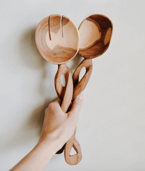 Olive Wood Spiral Salad Servers