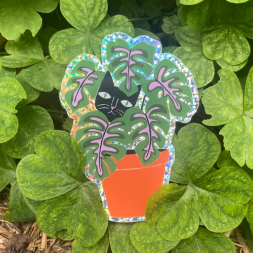 Cat in Pot Glitter Sticker