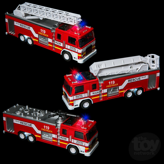 7" Die-Cast Pull Back Light/Sound Fire Engine 1:32 Scale