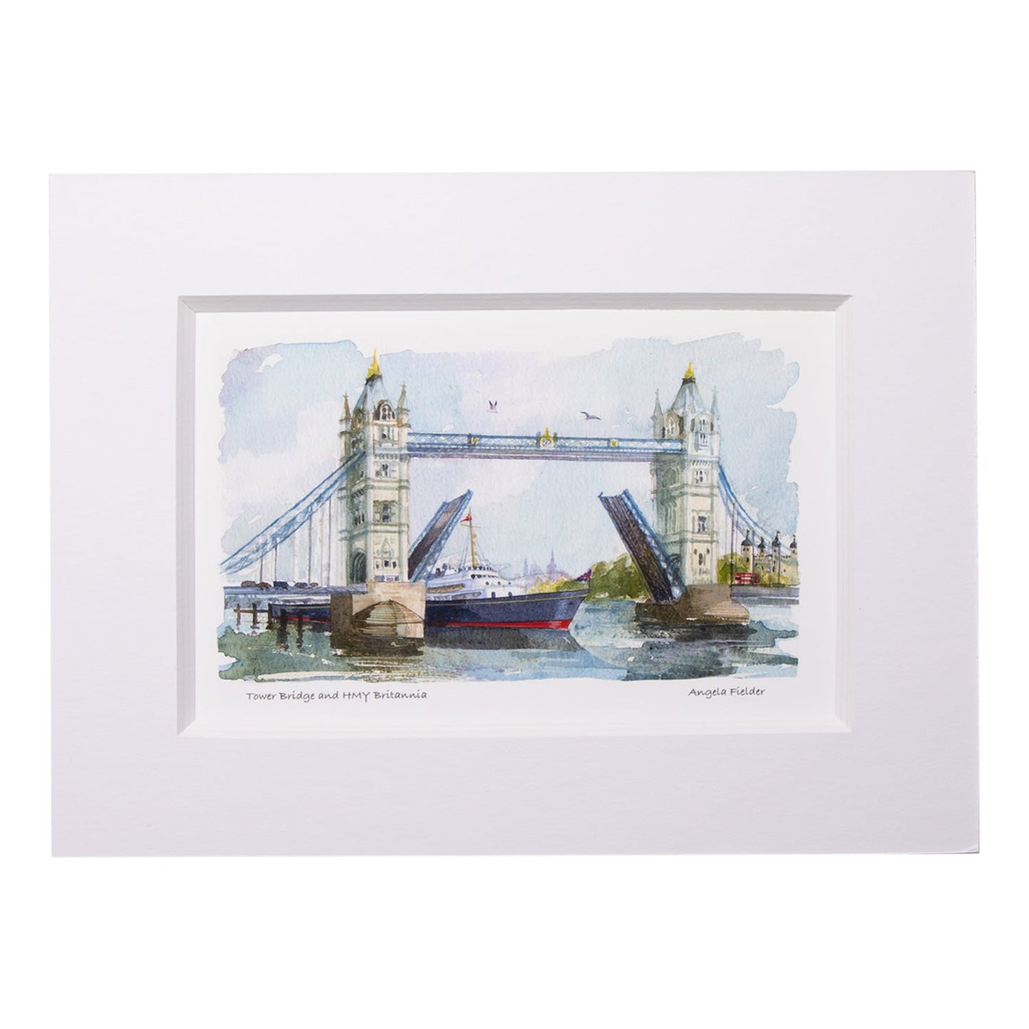 Tower Bridge & Royal Yacht Britannia Small Mounted Print