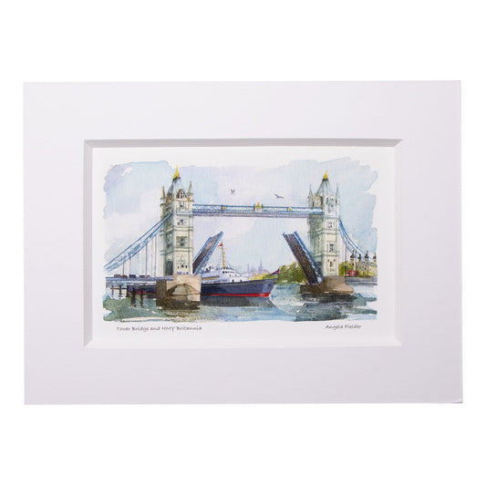 Tower Bridge & Royal Yacht Britannia Small Mounted Print