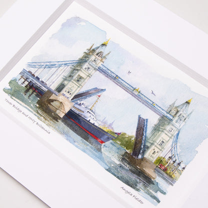Tower Bridge & Royal Yacht Britannia Small Mounted Print