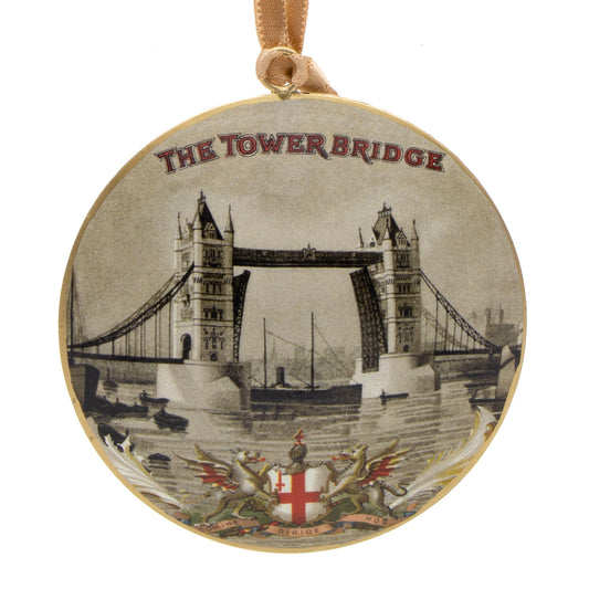 Vintage Tower Bridge Round Metal Christmas Decoration
