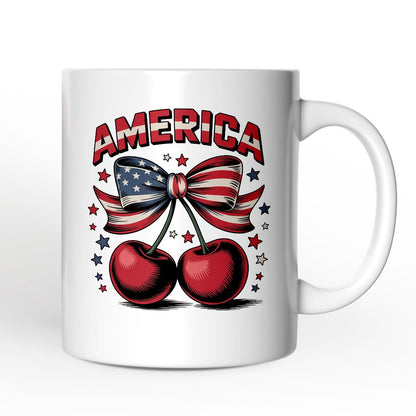 America Coquette Cherries Personalized Mug,  Patriotic 4th of July Gift with Custom Name