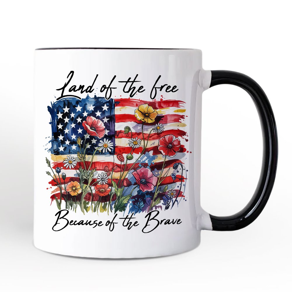 American Flag Floral Wildflower Personalized Mug, Patriotic Boho USA 4th of July Gift with Custom Name