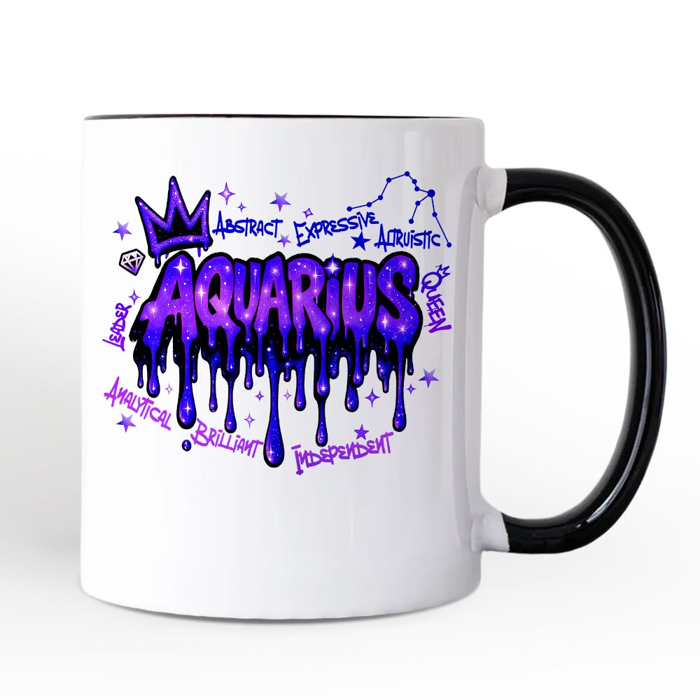 Aquarius Graffiti Zodiac Personalized Mug, Street Style Astrology Horoscope Gift with Custom Name