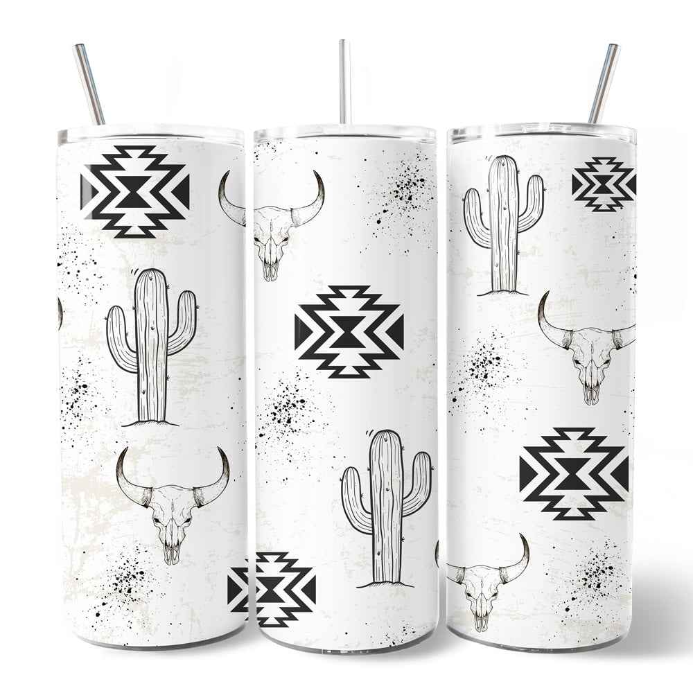 Aztec Tribal Art 20oz Personalized Tumbler With Lid and Stainless Steel Straw, Western Desert Gift Cup