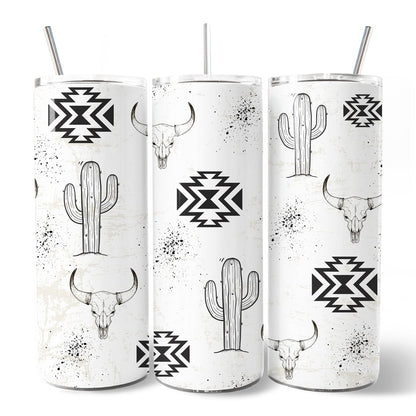 Aztec Tribal Art 20oz Personalized Tumbler With Lid and Stainless Steel Straw, Western Desert Gift Cup