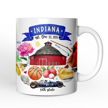 Artistic Indiana State Themes and Landmarks Personalized Mug With Custom Name