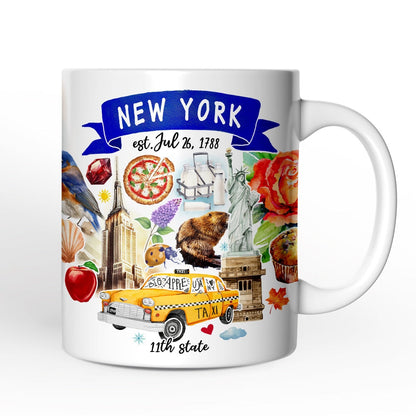 Artistic New York State Themes and Landmarks Personalized Mug With Custom Name