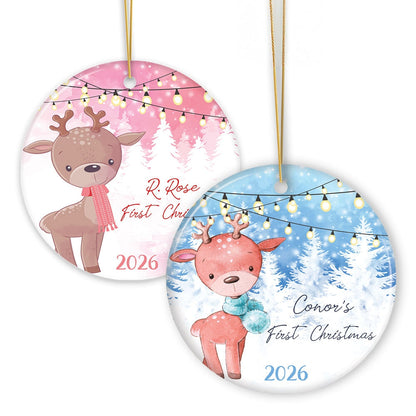 Baby Reindeer First Christmas Male and Female Personalized Ornament