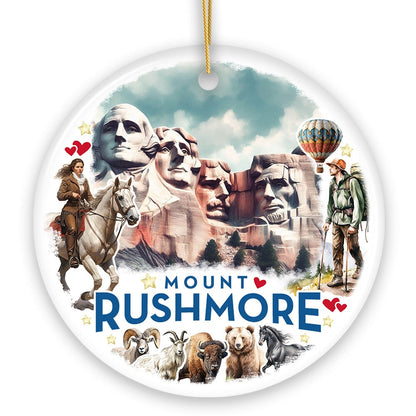 Artistic Watercolor Mount Rushmore Historical Ceramic Ornament, South Dakota Christmas Gift