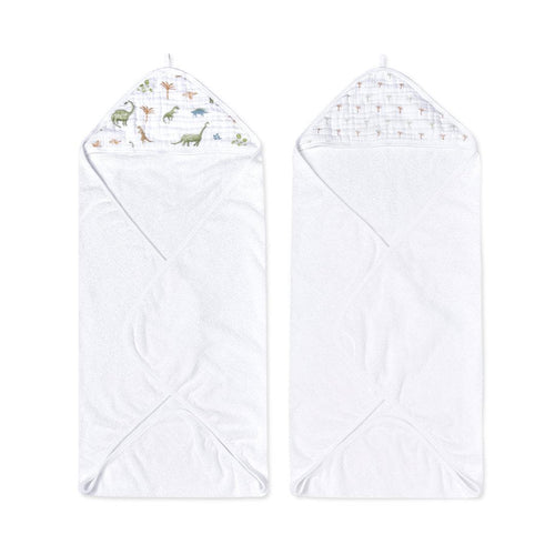 aden + anais Essentials Cotton Hooded Towel - 2 Pack - Dino Jungle