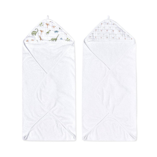 aden + anais Essentials Cotton Hooded Towel - 2 Pack - Dino Jungle