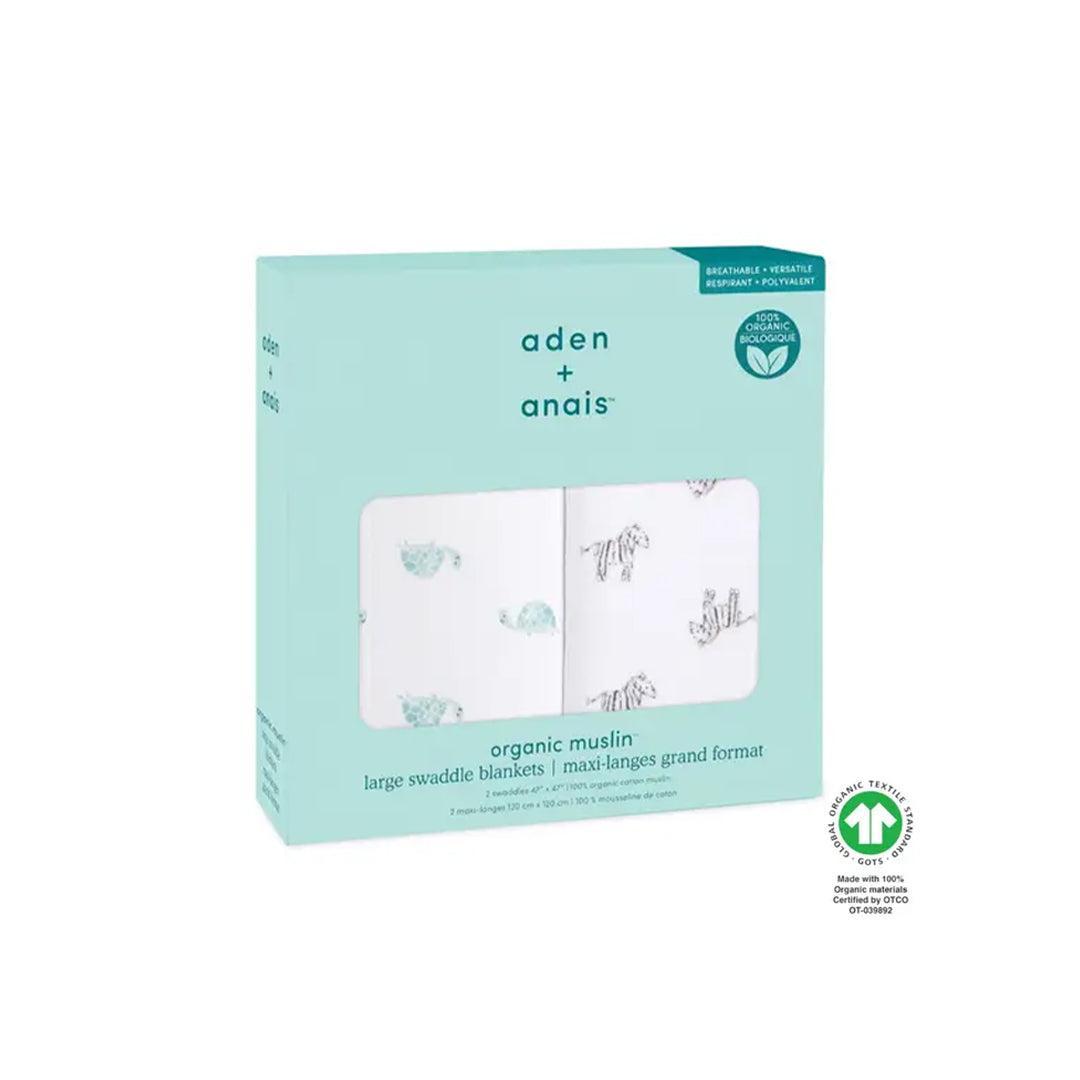 aden + anais Large Organic Cotton Muslin Swaddles 2pk - Animal Kingdom
