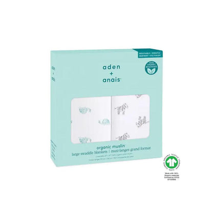 aden + anais Large Organic Cotton Muslin Swaddles 2pk - Animal Kingdom