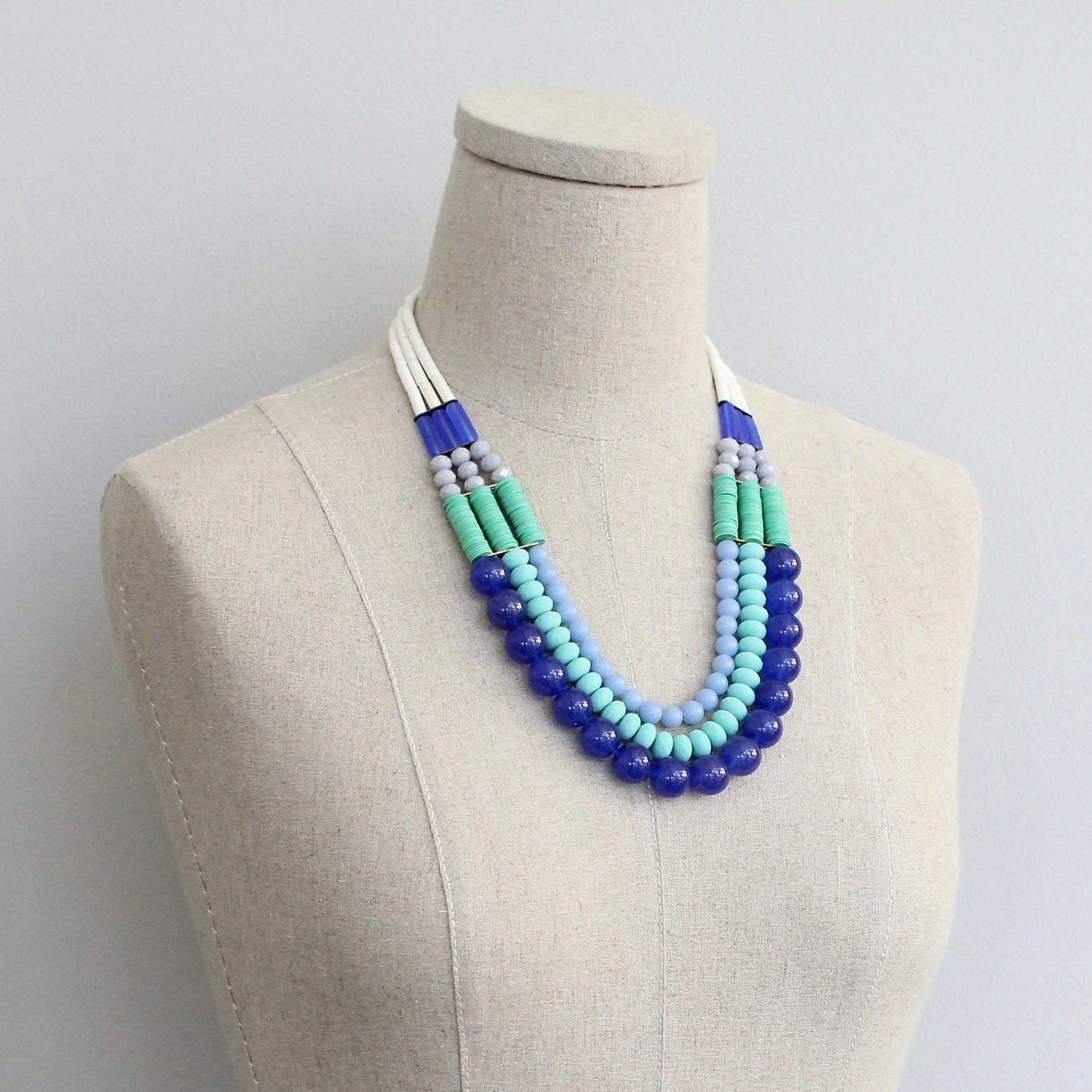 cobalt & turquoise triple strand necklace