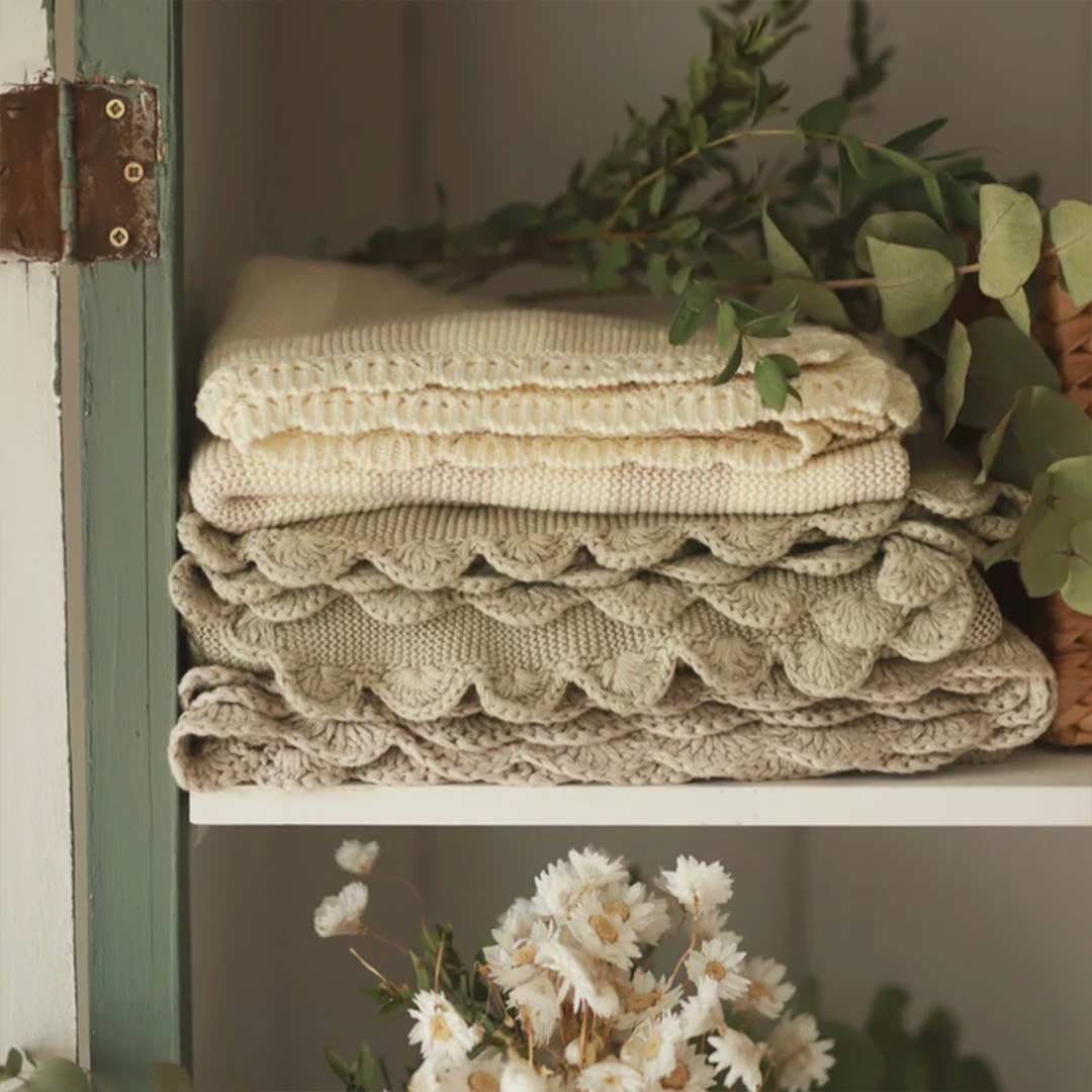 Avery Row Stripe Knit Blanket - Oat Melange