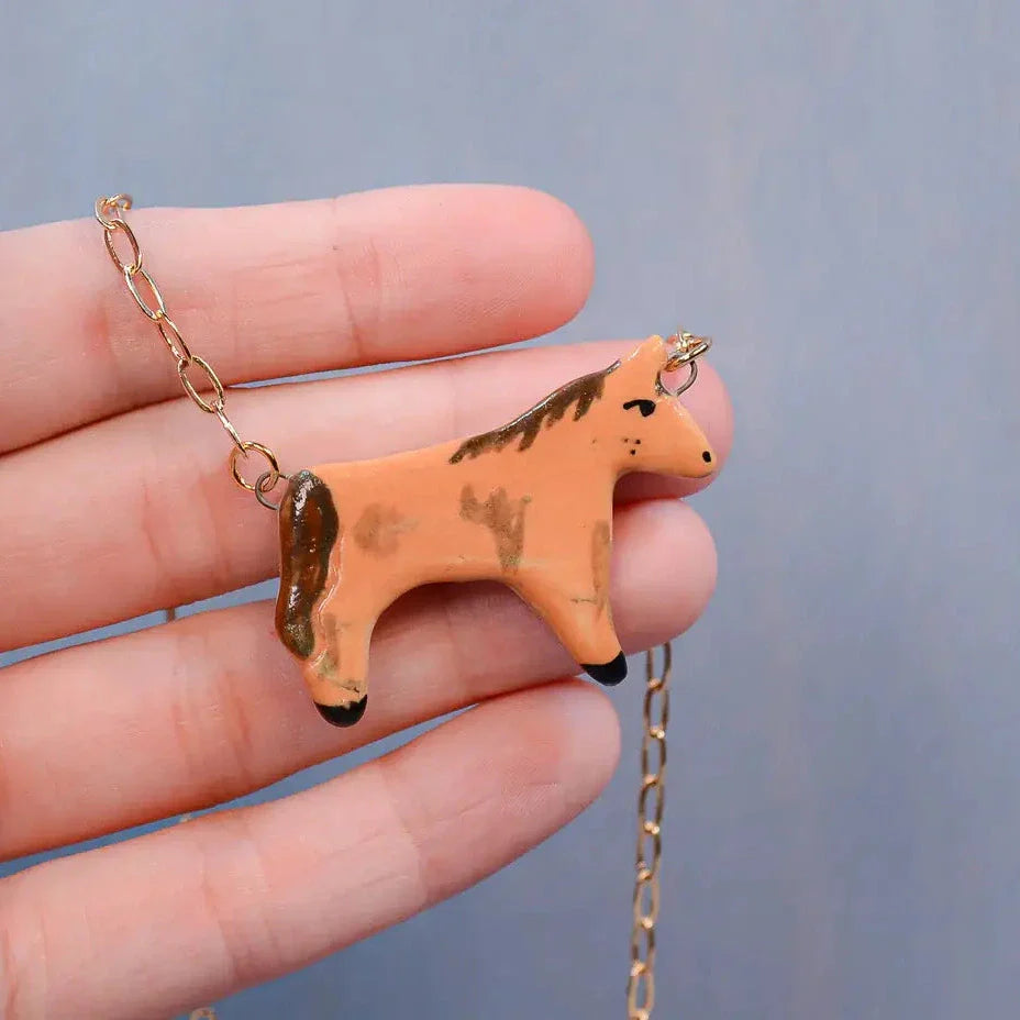 Chestnut Horse Ceramic Charm Necklace