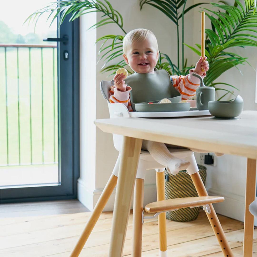Bababing Una Highchair - White/Wood/Grey