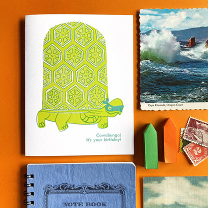 Cowabunga Birthday -  Risograph Greeting Card
