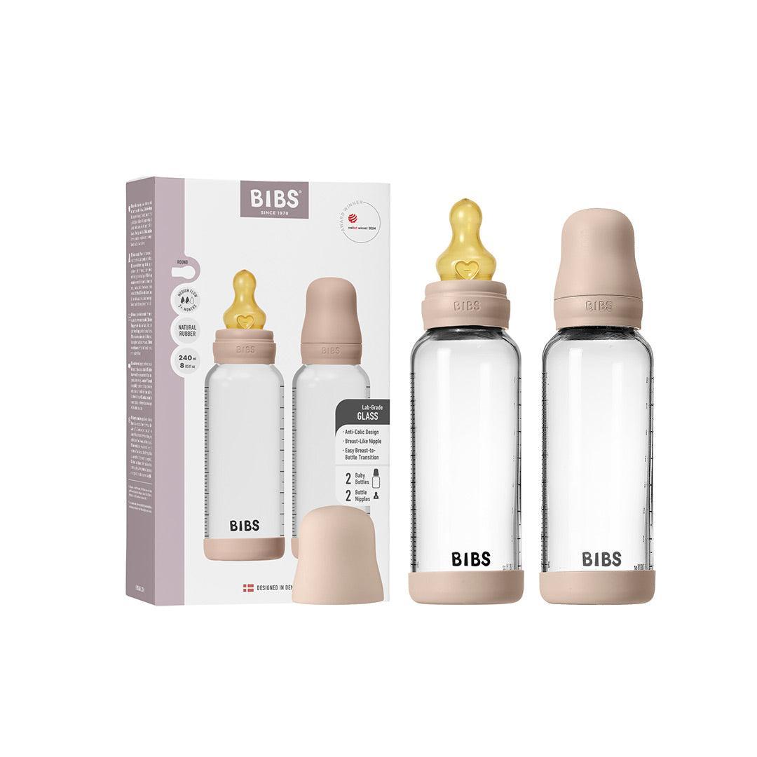 BIBS 2 Pack Medium Flow Glass Baby Bottle Round Latex - 240ml - Blush