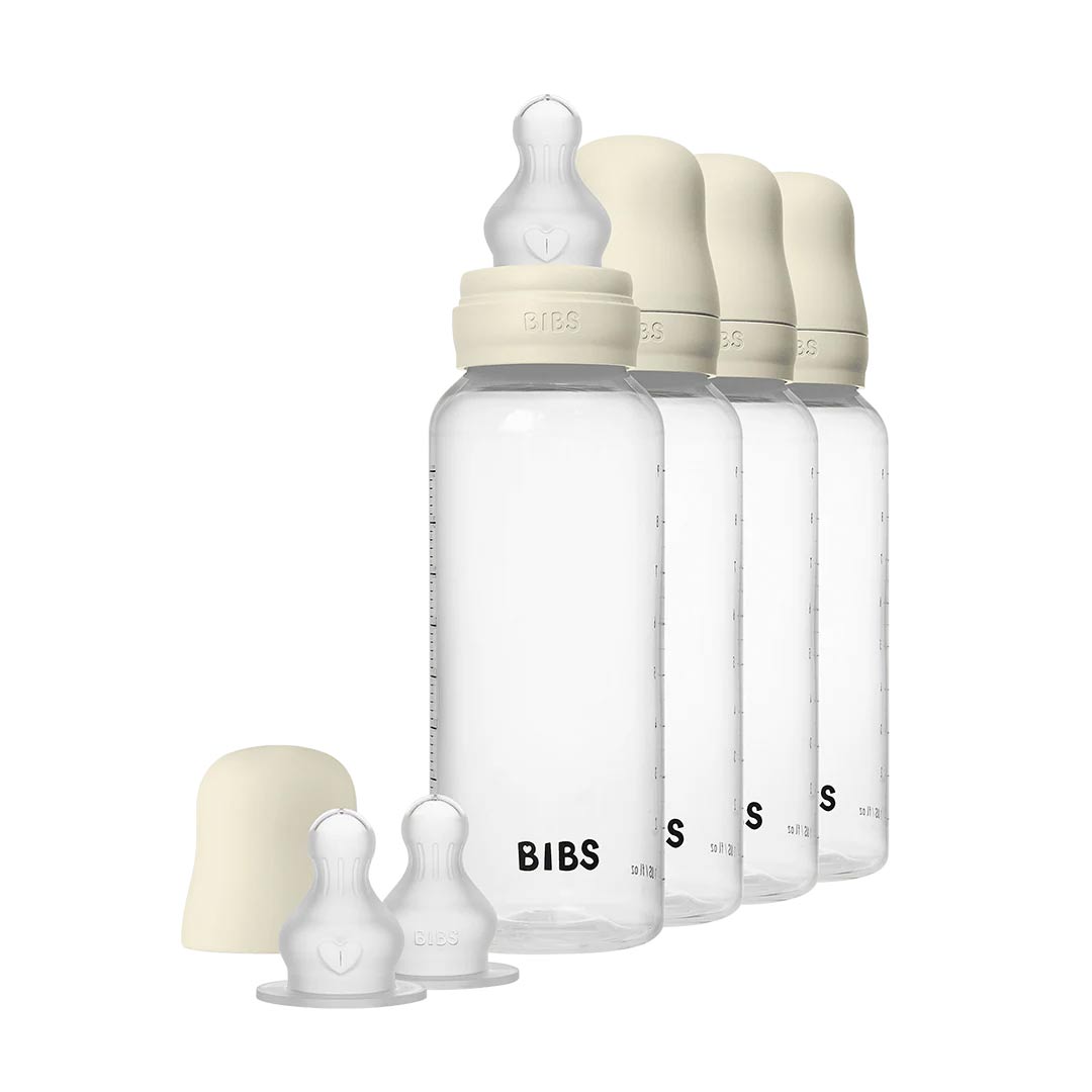 BIBS World Slow/Medium Flow Baby Bottle Round Silicone 4 Pack - Ivory