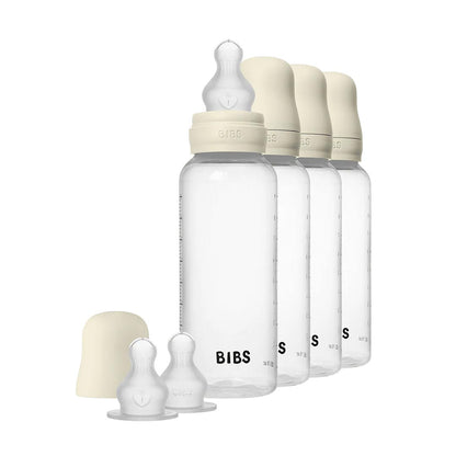 BIBS World Slow/Medium Flow Baby Bottle Round Silicone 4 Pack - Ivory