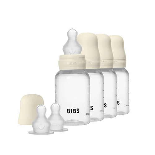 BIBS World Slow/Medium Flow Baby Bottle Round Silicone 4 Pack - Ivory