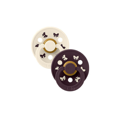 BIBS World Latex Pacifier Colour Holiday Bow 2 Pack - Ivory/Plum
