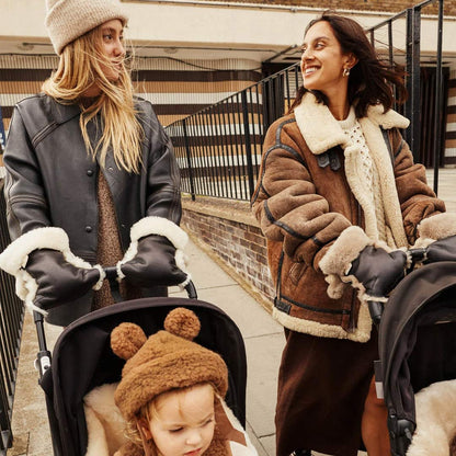 BINIBAMBA Sheepskin Buggy Mittens - Noir + Milk
