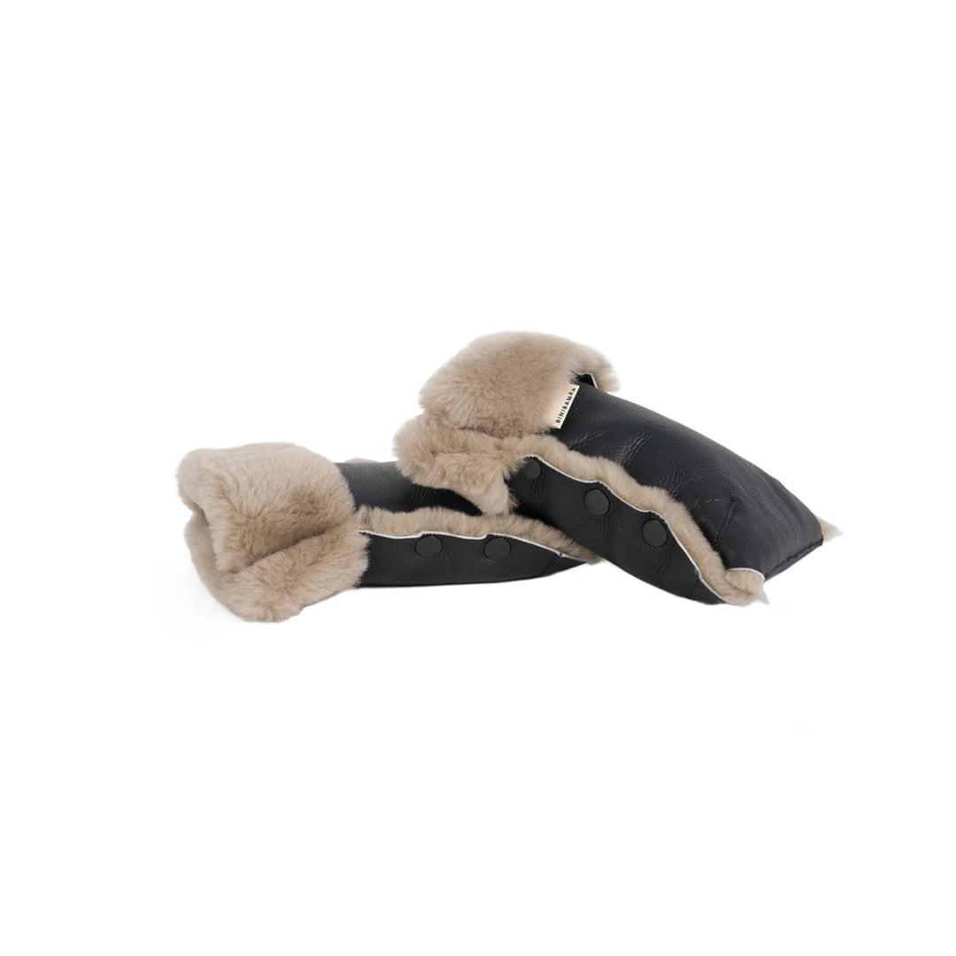 BINIBAMBA Sheepskin Buggy Mittens - Noir + Toast