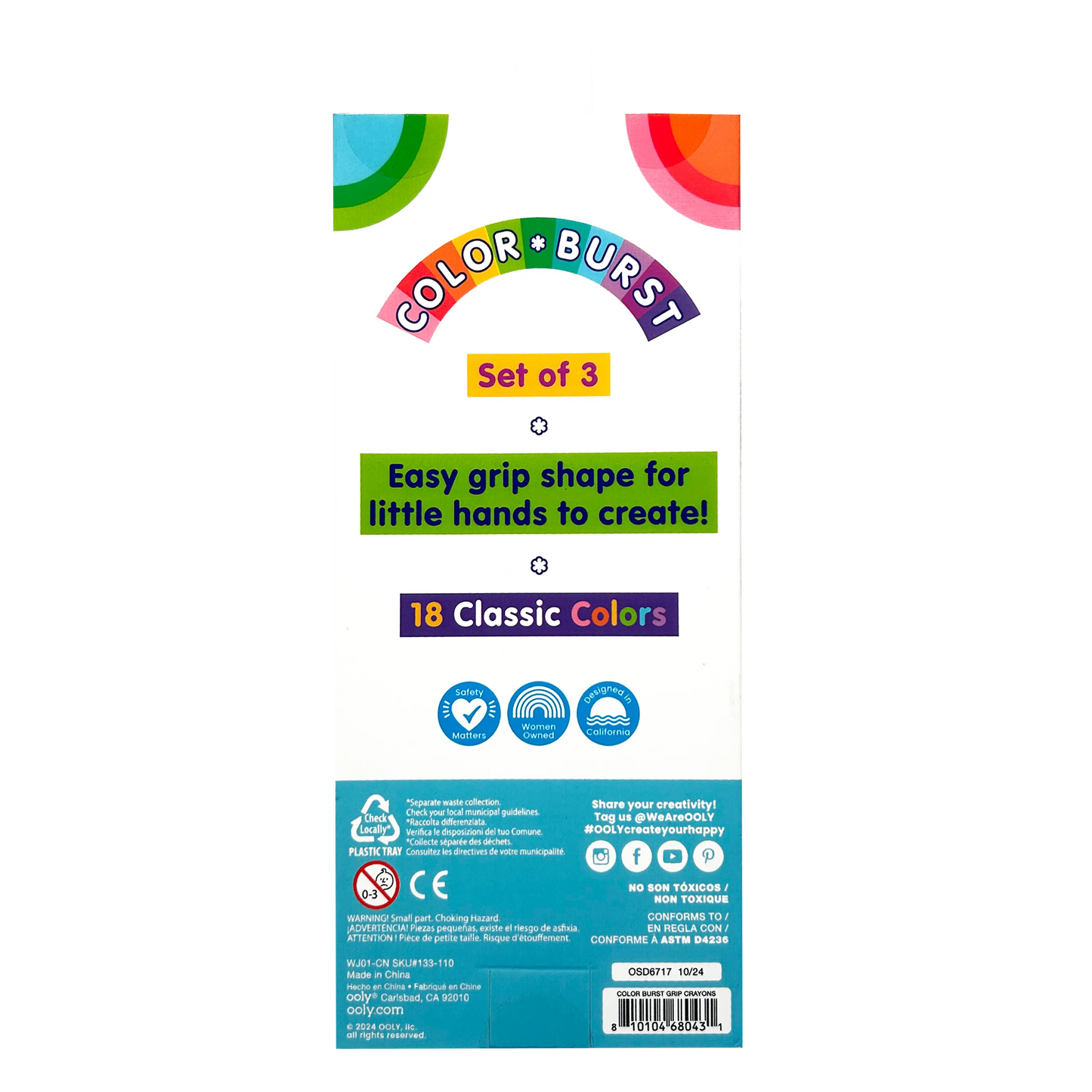 Color Burst: Grip Crayons (Set of 3 with 18 Classic Colors)