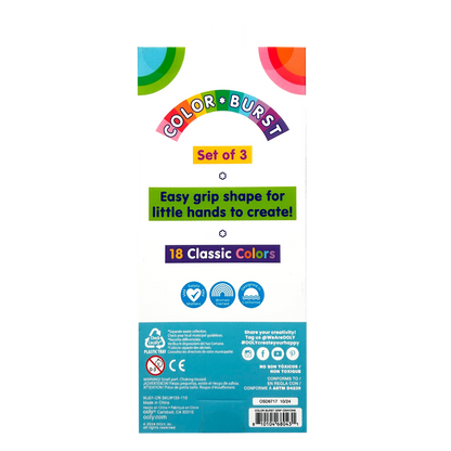 Color Burst: Grip Crayons (Set of 3 with 18 Classic Colors)