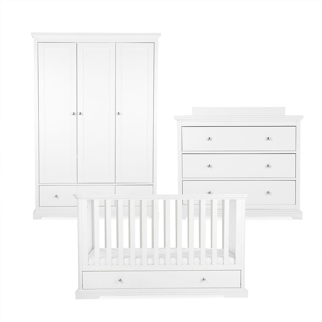 CuddleCo Beaumont 3pc Set - Low Cot Bed - White