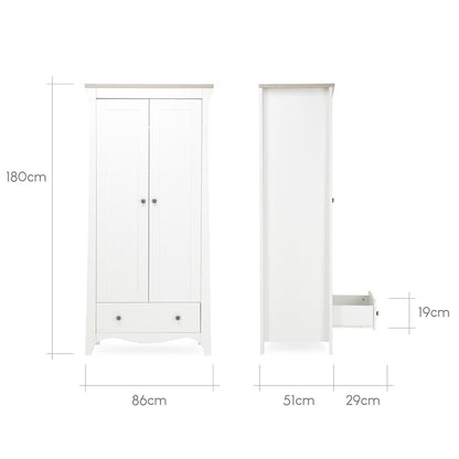CuddleCo Clara 2-Door Double Wardrobe   - White/Ash