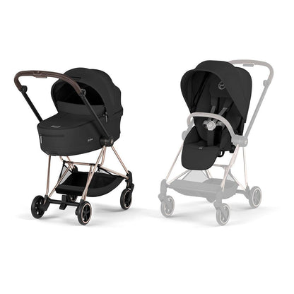 CYBEX Mios Comfort Pushchair & Foldable Carrycot - Sepia Black/Rose Gold