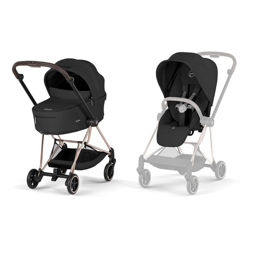 CYBEX Mios Comfort Pushchair & Foldable Carrycot - Sepia Black/Rose Gold