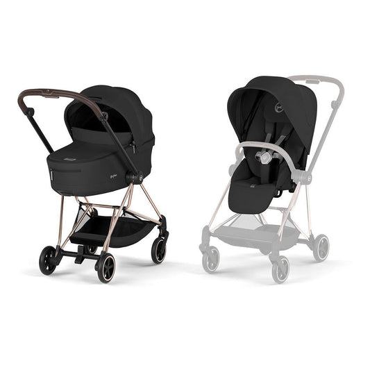 CYBEX Mios Comfort Pushchair & Foldable Carrycot - Sepia Black/Rose Gold