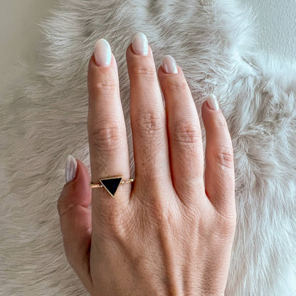 Brass Ring with Triangle Onyx Stone