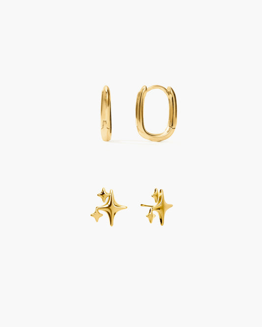 Sparkle Stud And Link Hoop Earrings Stack Set