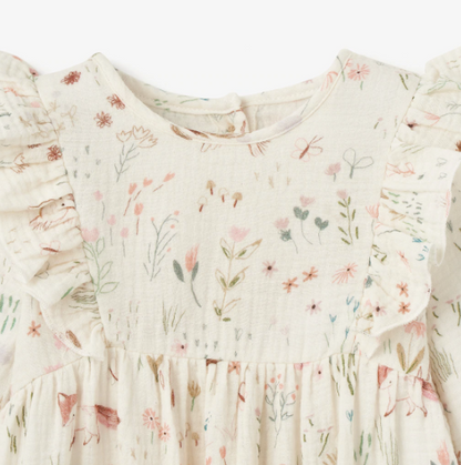 Owl Print Flutter Organic Muslin Baby Jumpsuit