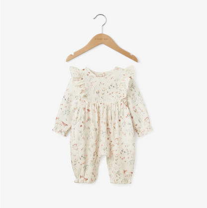 Owl Print Flutter Organic Muslin Baby Jumpsuit
