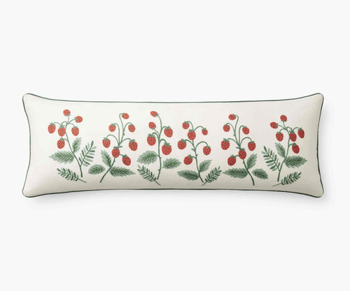 Embroidered Lumbar Pillow Cover - Strawberries