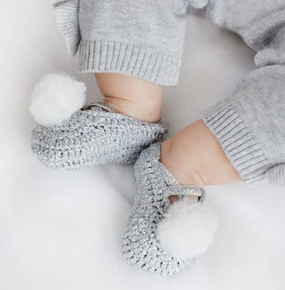 POM METALLIC HAND CROCHETED BABY BOOTIES