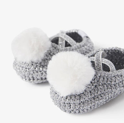 POM METALLIC HAND CROCHETED BABY BOOTIES
