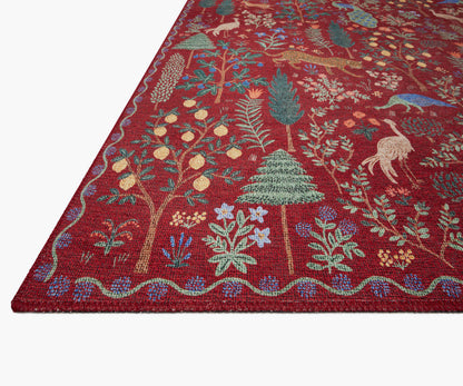 Menagerie Forest Printed Rug - Crimson