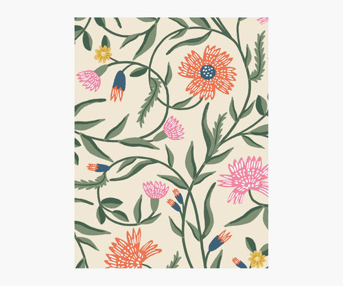 Aster Wallpaper Sample - Linen & Coral